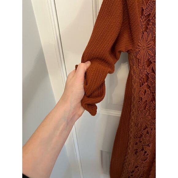 Free People Burnt Orange Open Back Floral Lace Mini Dress Women's SP 3/4 Sleeve - Picture 6 of 13